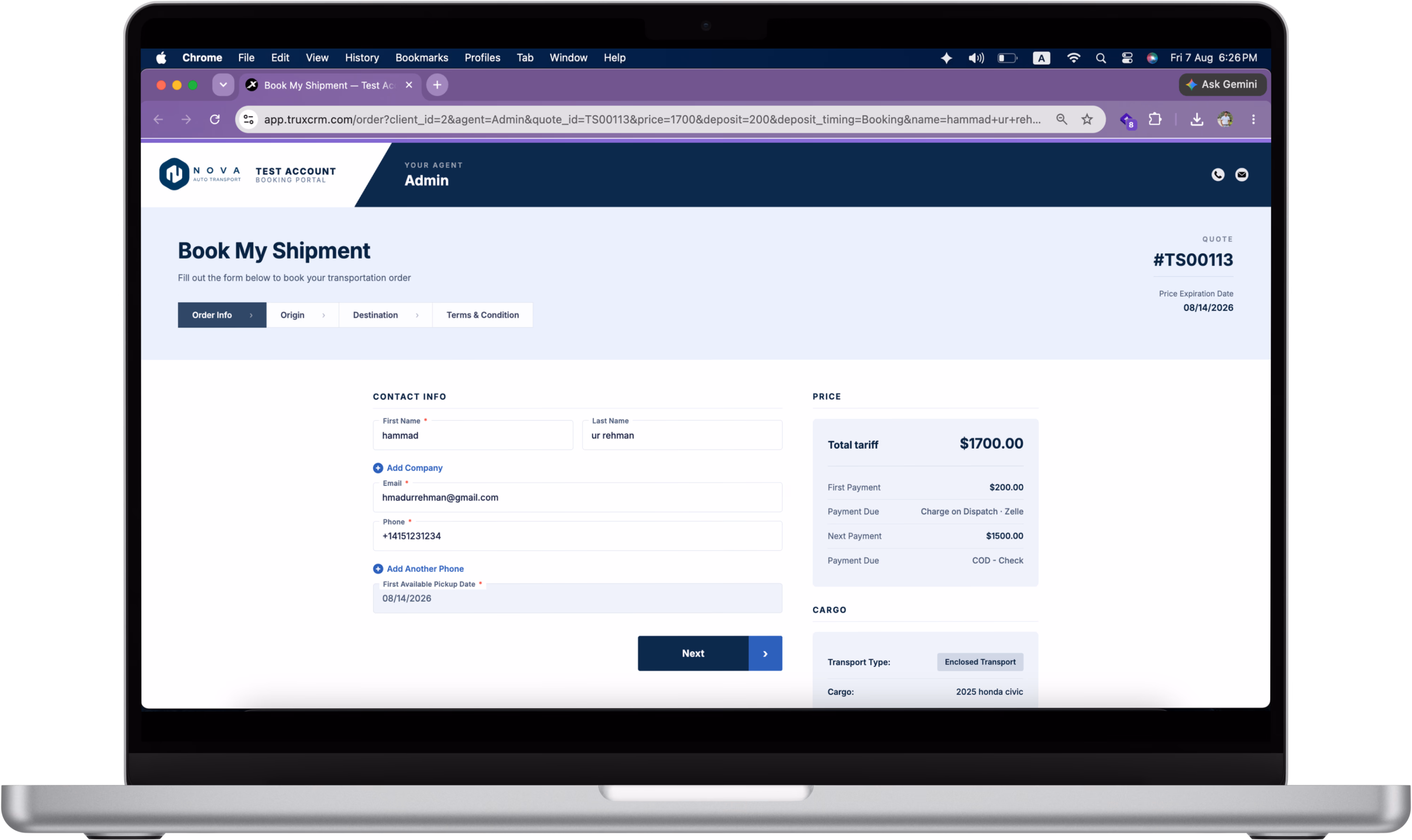EDocs order desktop breakdown in truck dispatching CRM